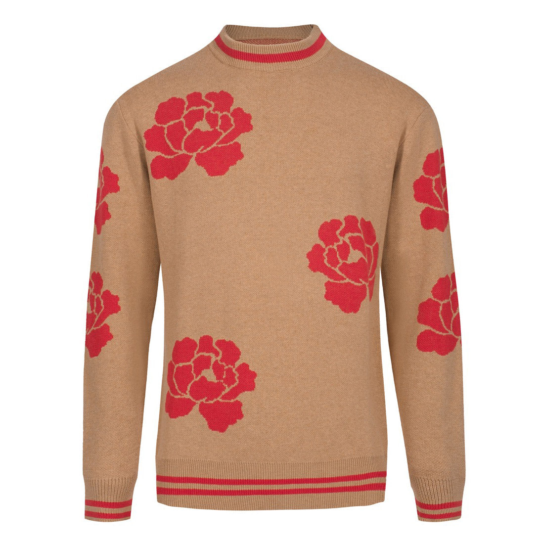 Men's coffee-colored floral 1950s knit T-shirt