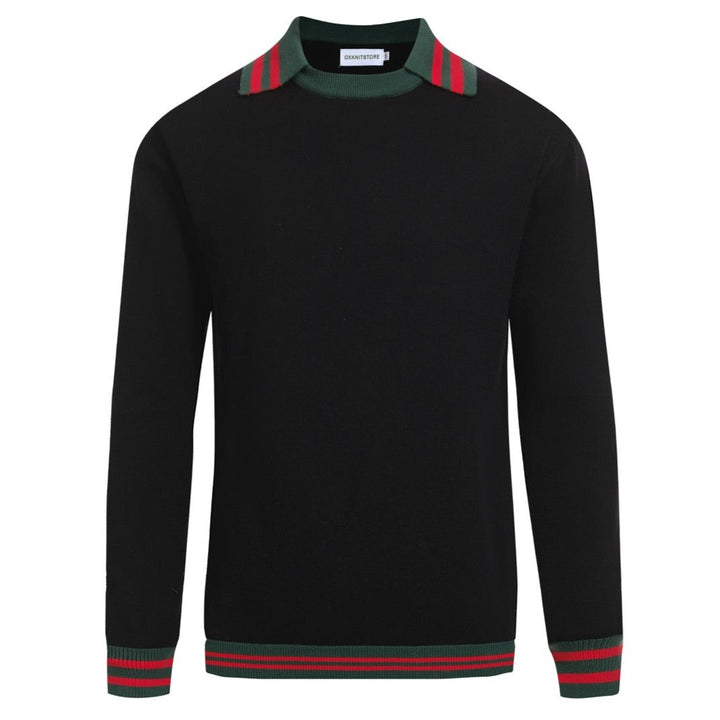 Men's vintage black contrasting crew-neck polo shirt