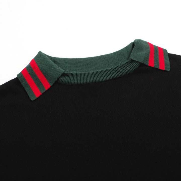 Men's vintage black contrasting crew-neck polo shirt