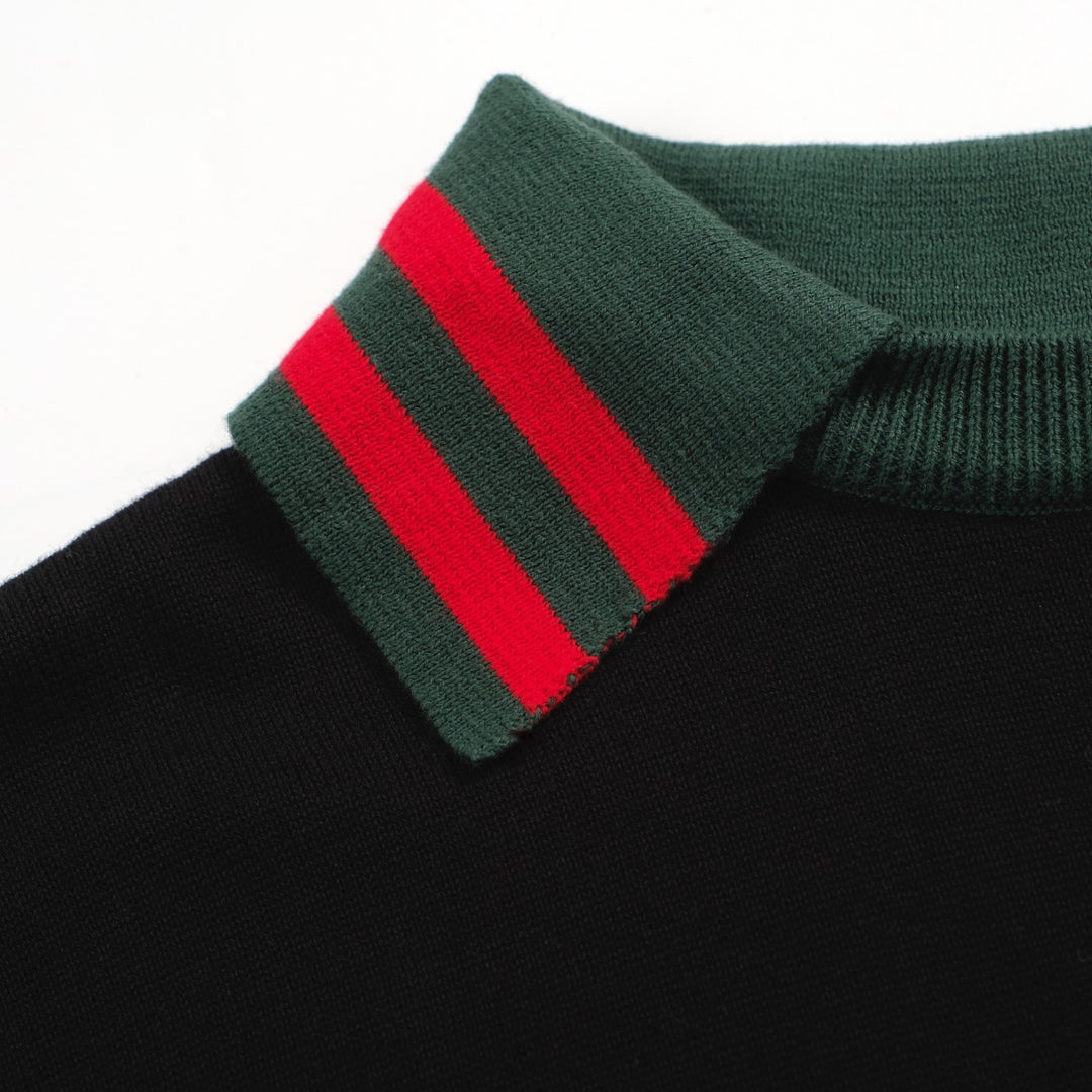 Men's vintage black contrasting crew-neck polo shirt