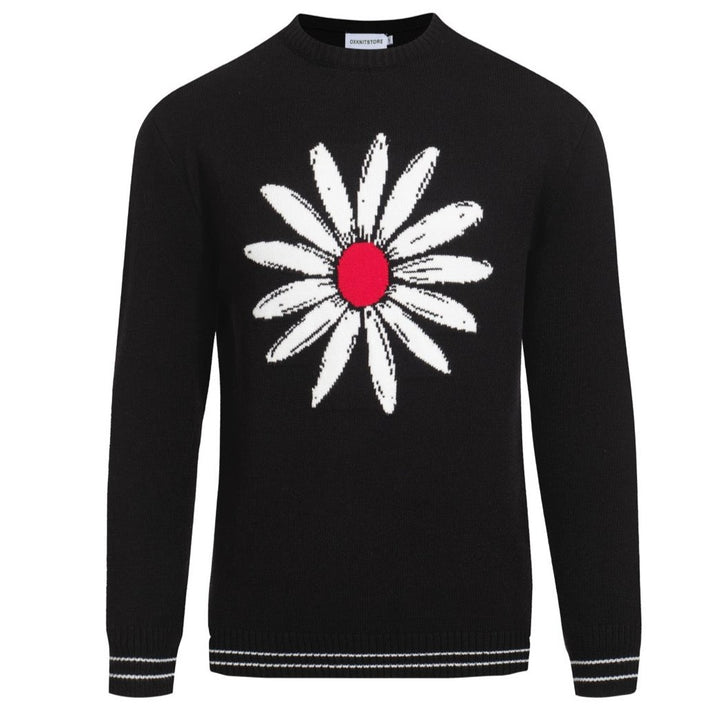 Men's black sunflower jacquard crew-neck knitted T-shirt