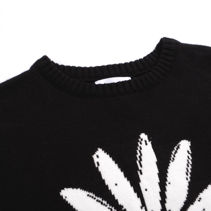 Men's black sunflower jacquard crew-neck knitted T-shirt