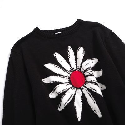 Men's black sunflower jacquard crew-neck knitted T-shirt