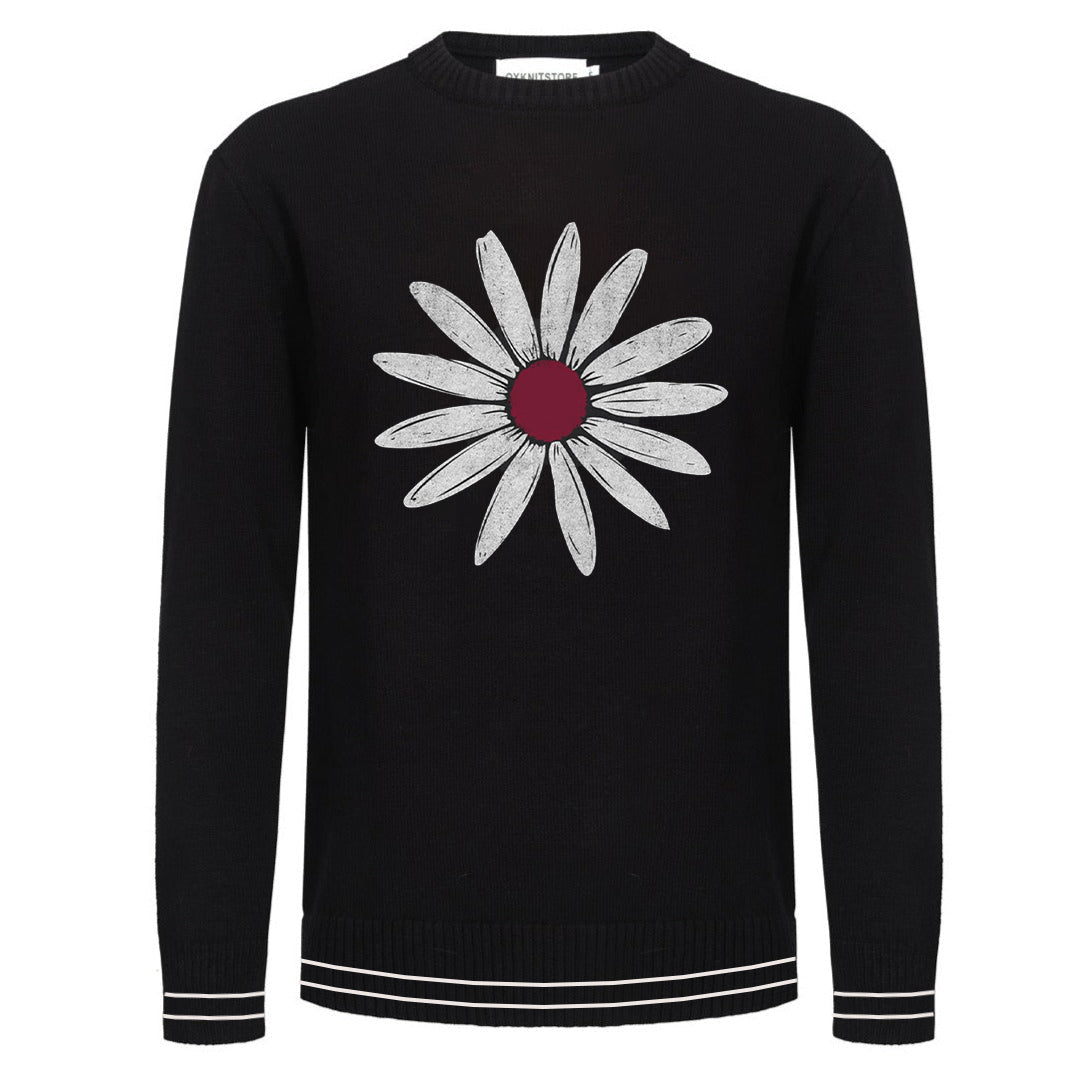 Men's black sunflower jacquard crew-neck knitted T-shirt