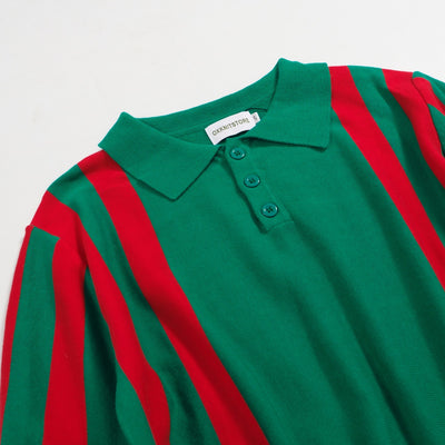 Men's green striped vintage 1950s knit polo shirt