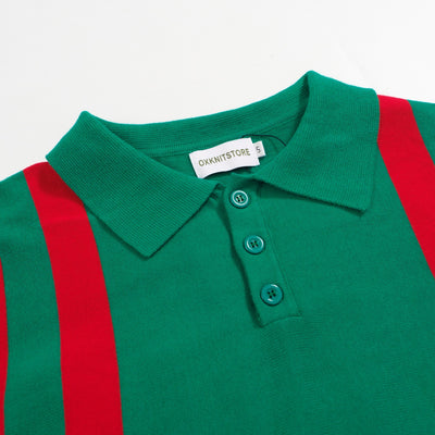 Men's green striped vintage 1950s knit polo shirt