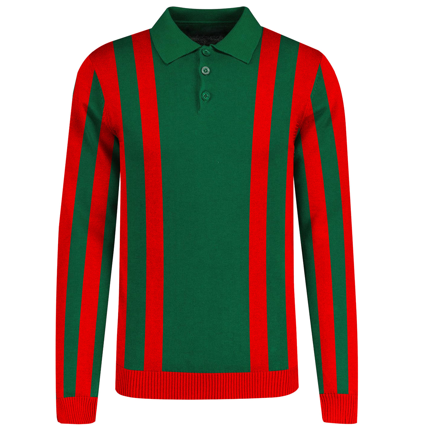 Men's green striped vintage 1950s knit polo shirt