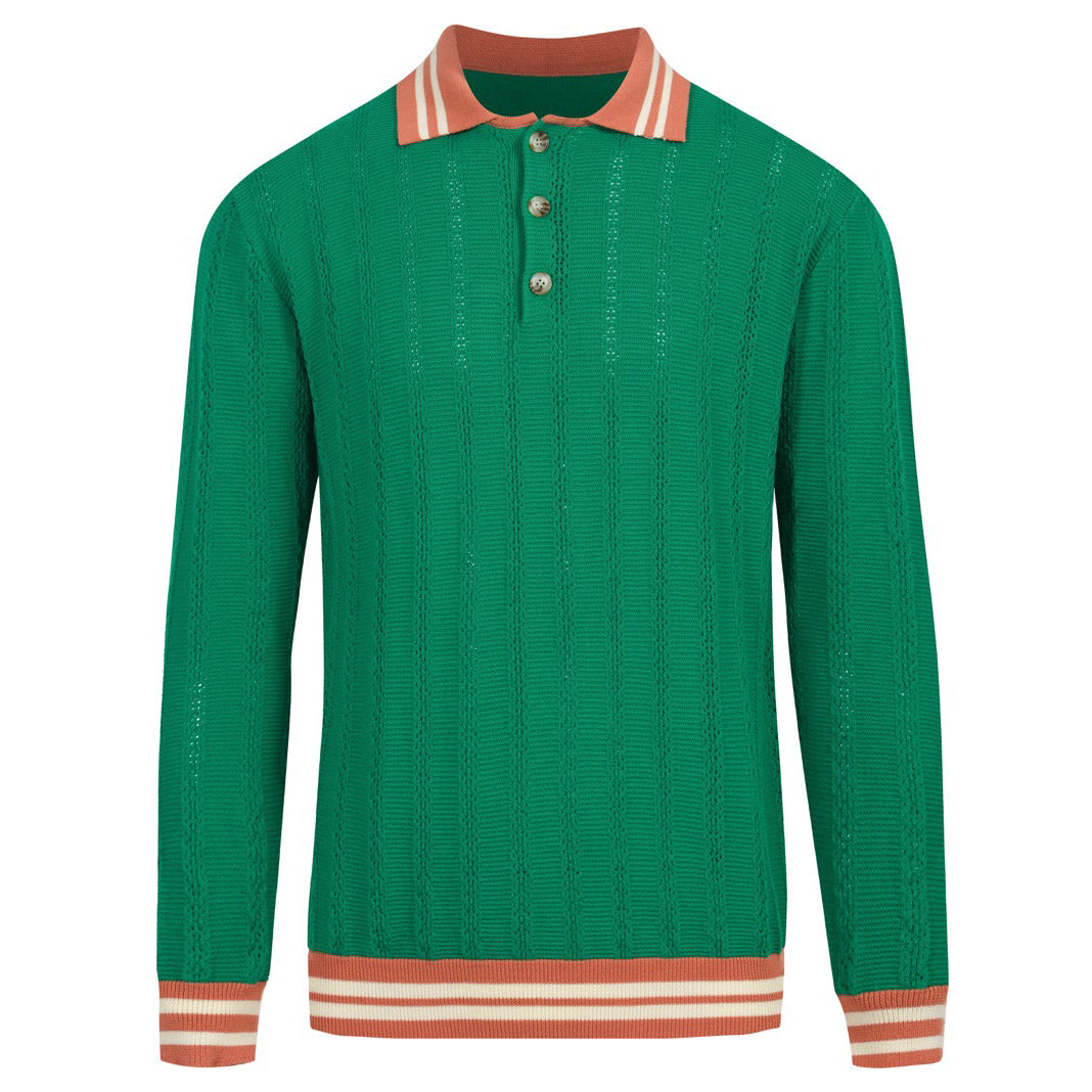 Herren Green Vintage 60s Strick -Poloshirt