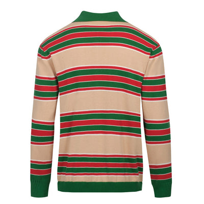 Men's green vintage striped knit cardigan top