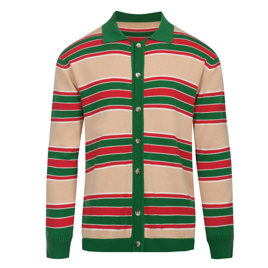 Men's green vintage striped knit cardigan top