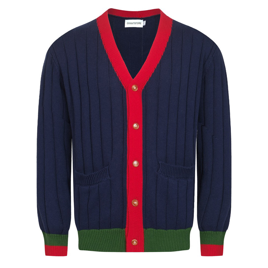 Men's dark blue vintage knit cardigan top