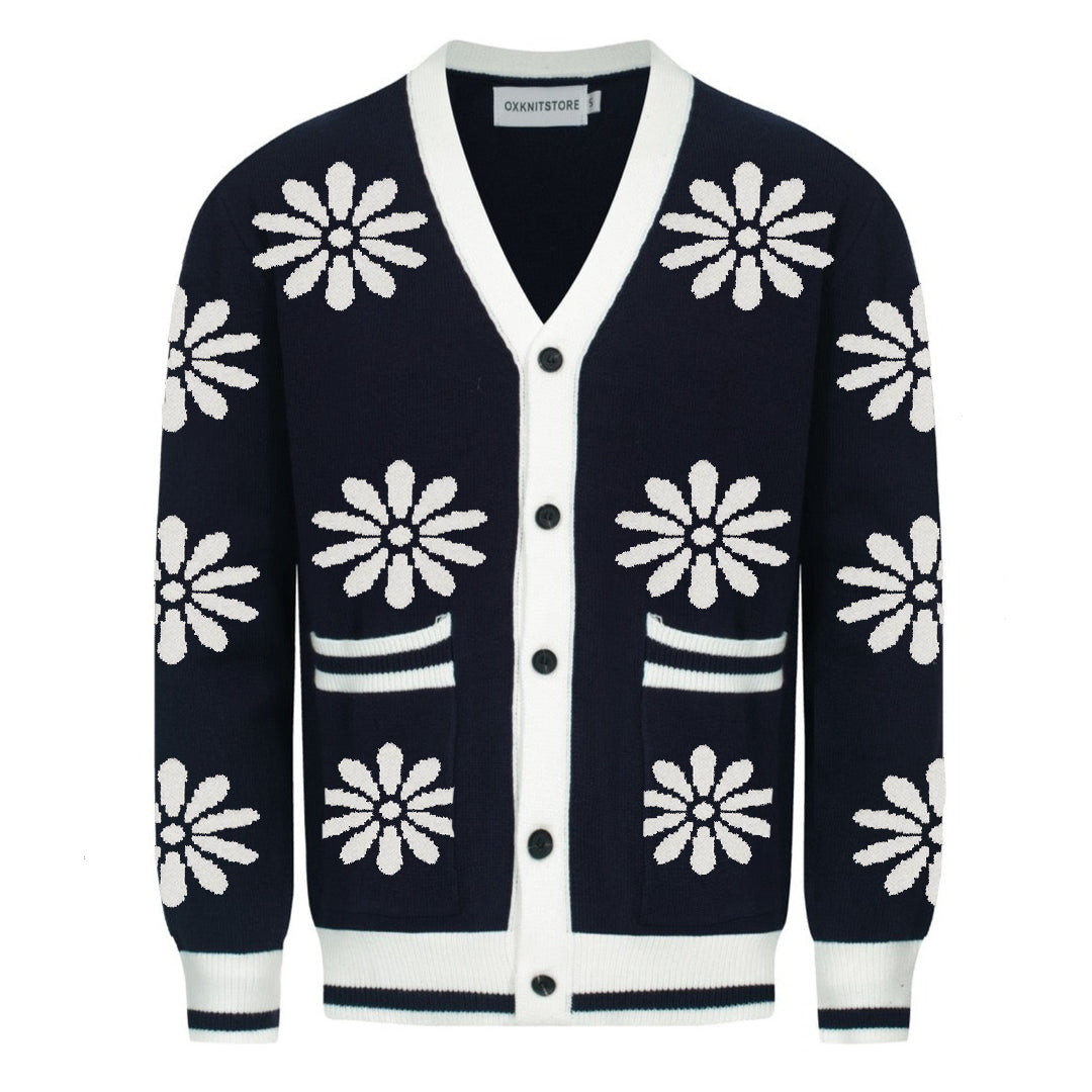 Men's vintage black sunflower cardigan top