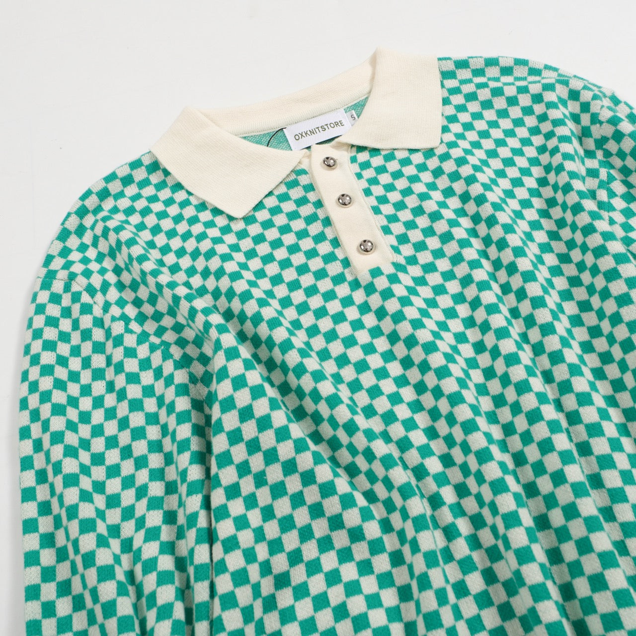 Men's green plaid with vintage jacquard polo shirt