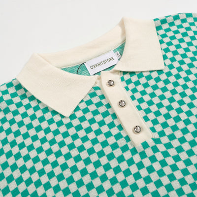 Men's green plaid with vintage jacquard polo shirt