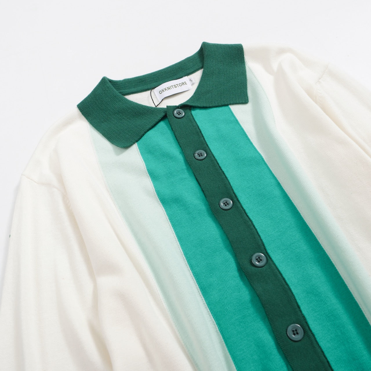 Men's white 50s green striped cardigan top