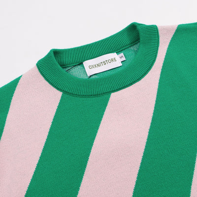 Women's vintage green striped knit T-shirt