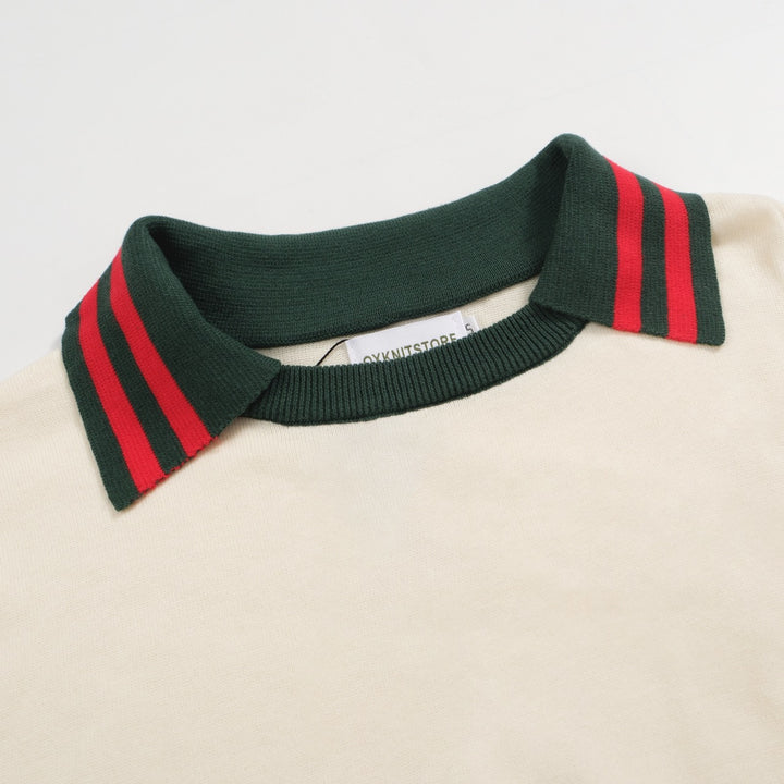 Men's khaki fashion knit crew neck polo shirt