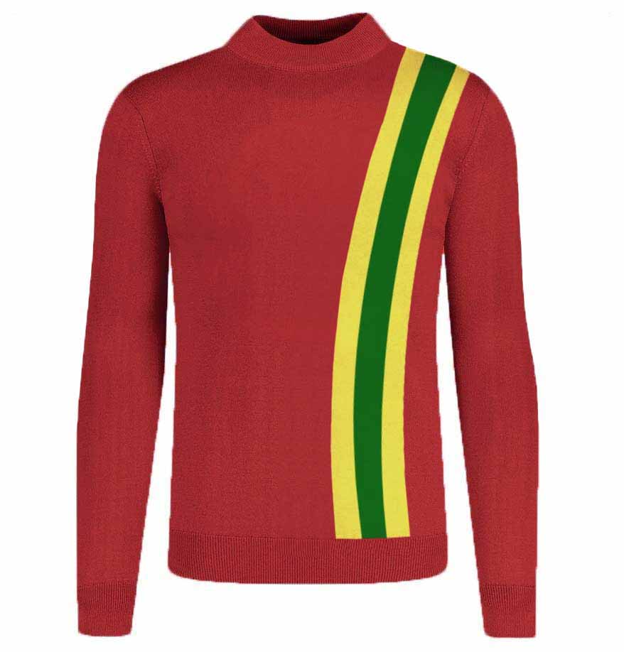 Men's red striped half-turtleneck knitwear