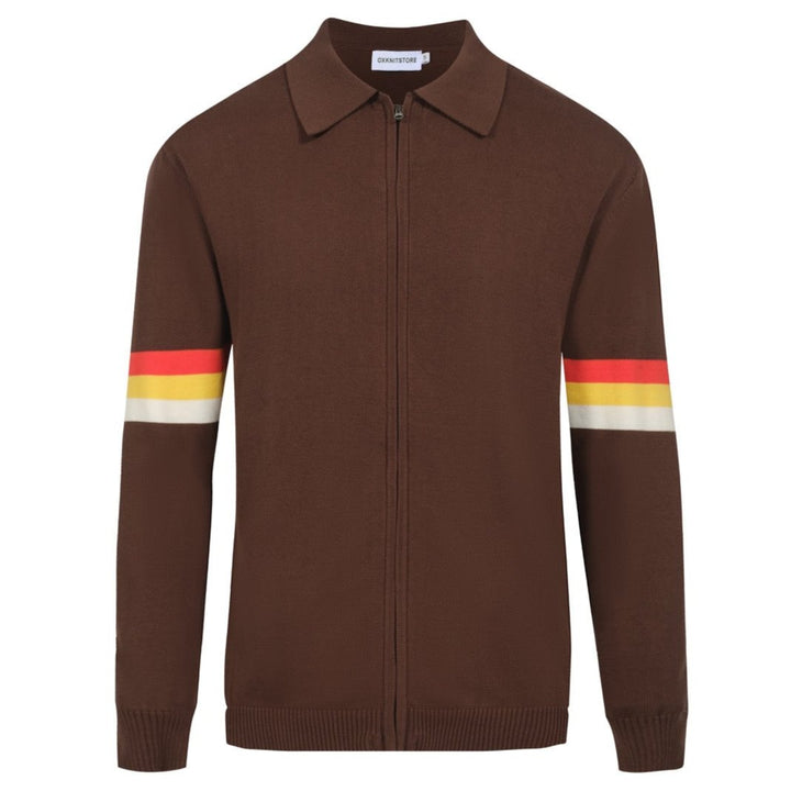 Men's brown vintage zip-up polo