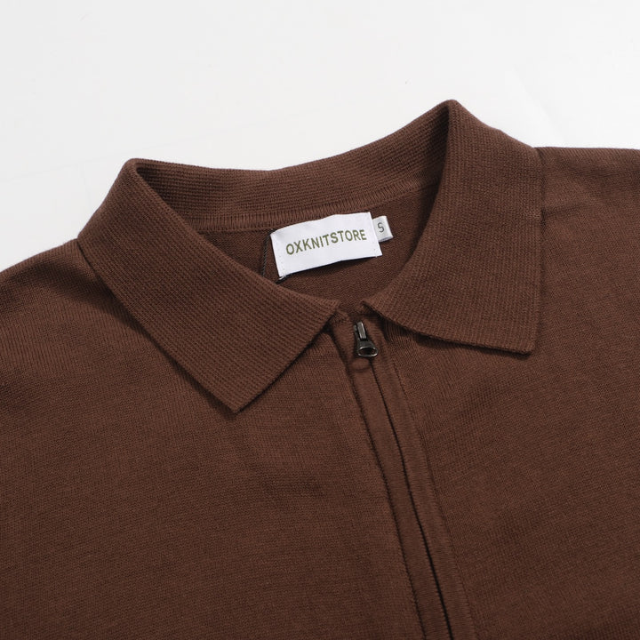 Men's brown vintage zip-up polo