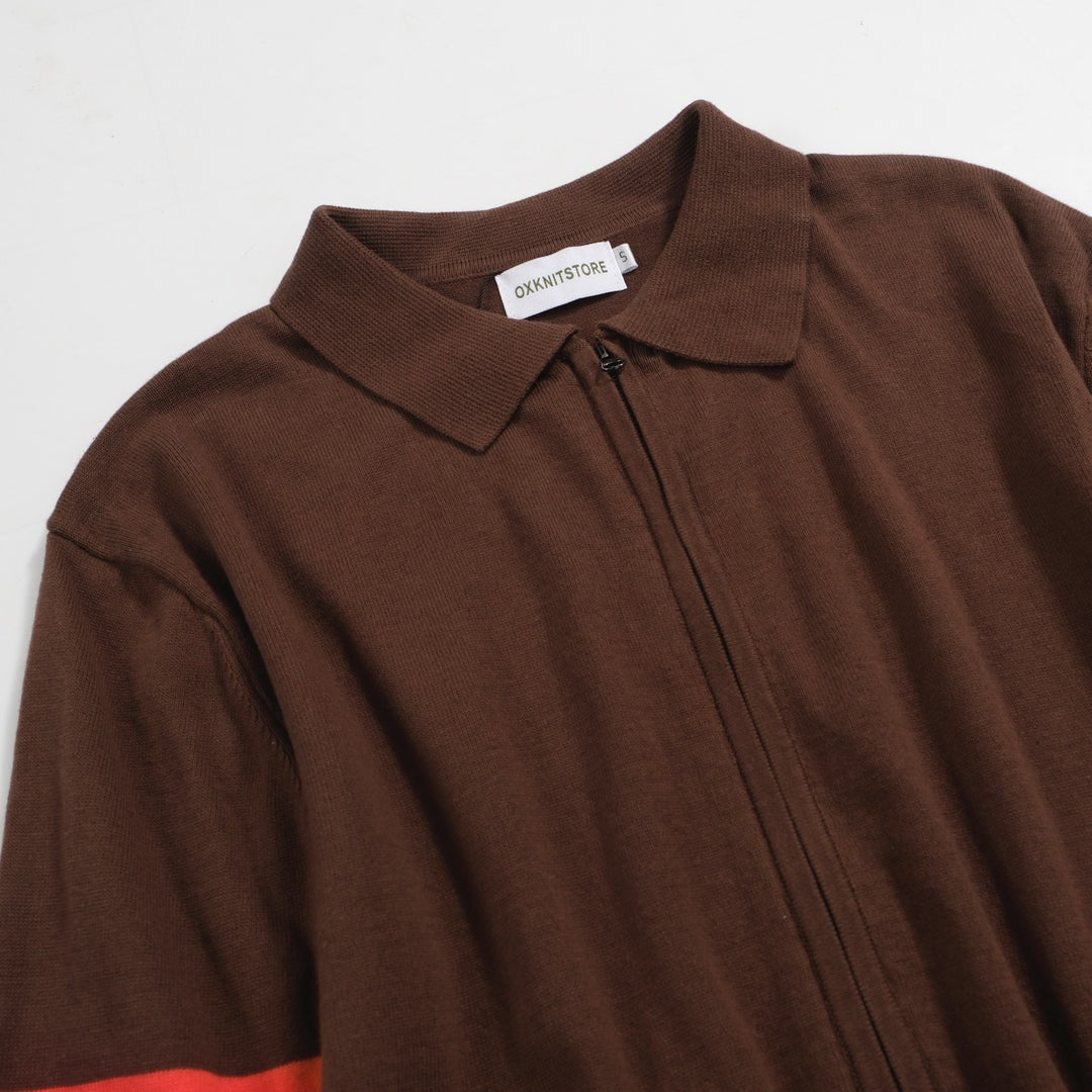 Men's brown vintage zip-up polo