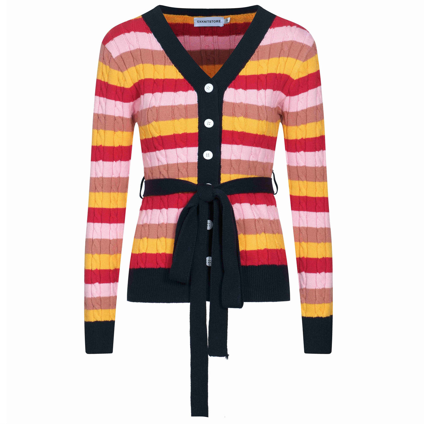 Women's multicolor striped cardigan strap sweater