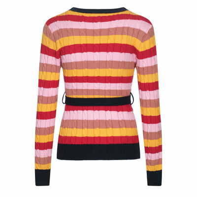 Women's multicolor striped cardigan strap sweater