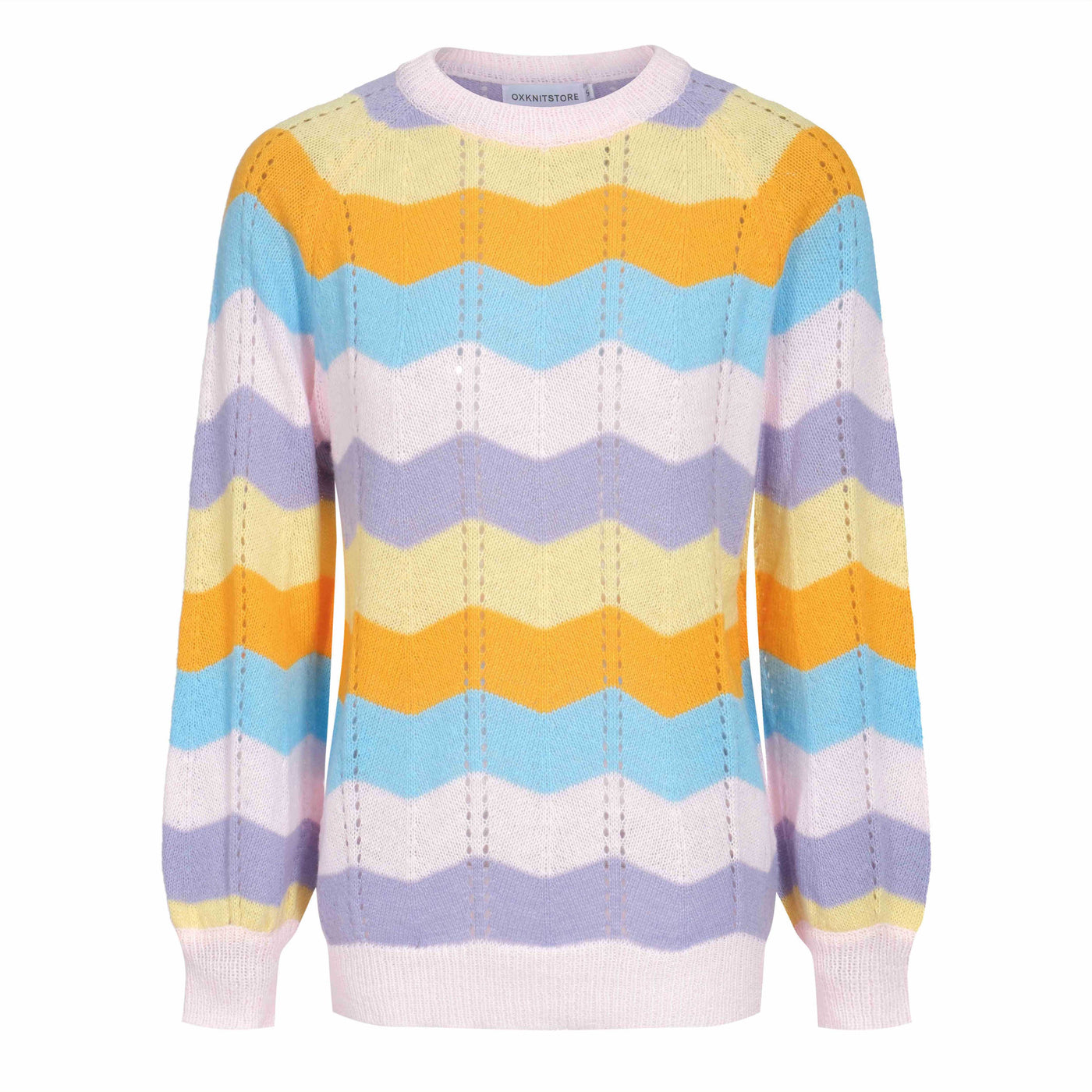 Women's multicolor wavy striped crew-neck sweater