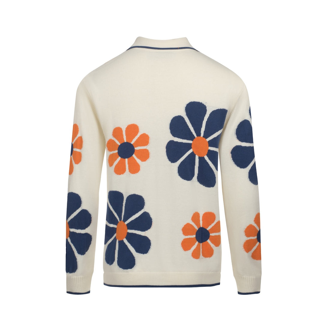 Men's off-white 50s floral knit polo