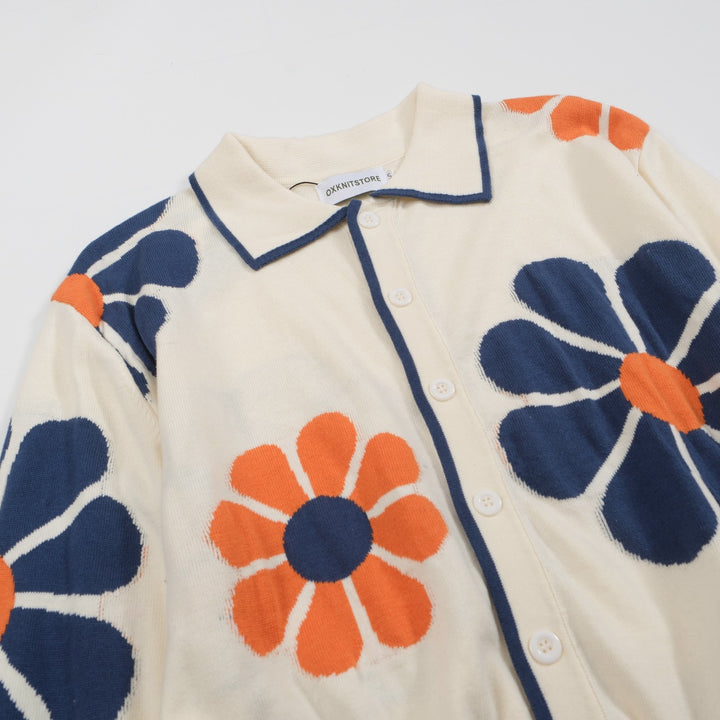 Men's white 50s floral knit polo