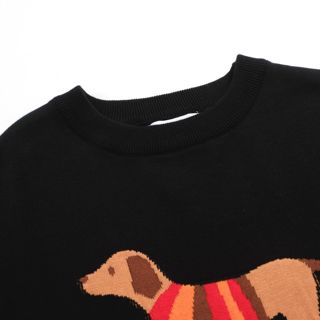 Top de Knit Jacquard Black Dachshund de mujer femenina