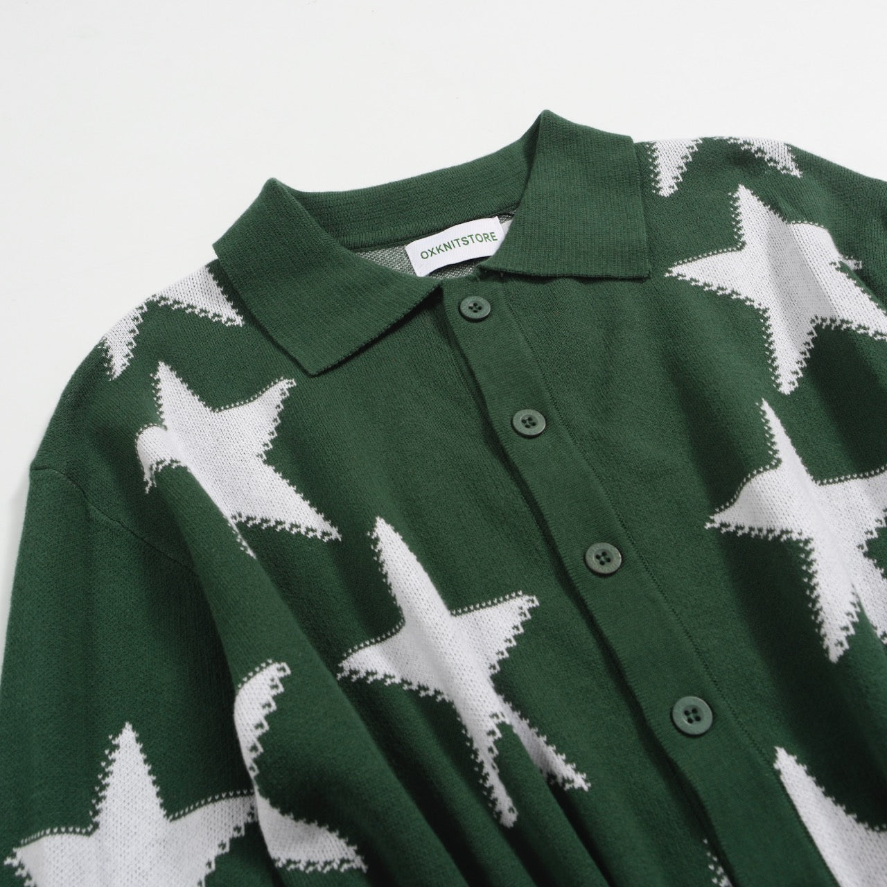 Men's Dark green  Star vintage knit cardigan sweater