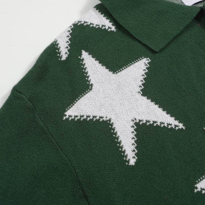 Men's Dark green  Star vintage knit cardigan sweater