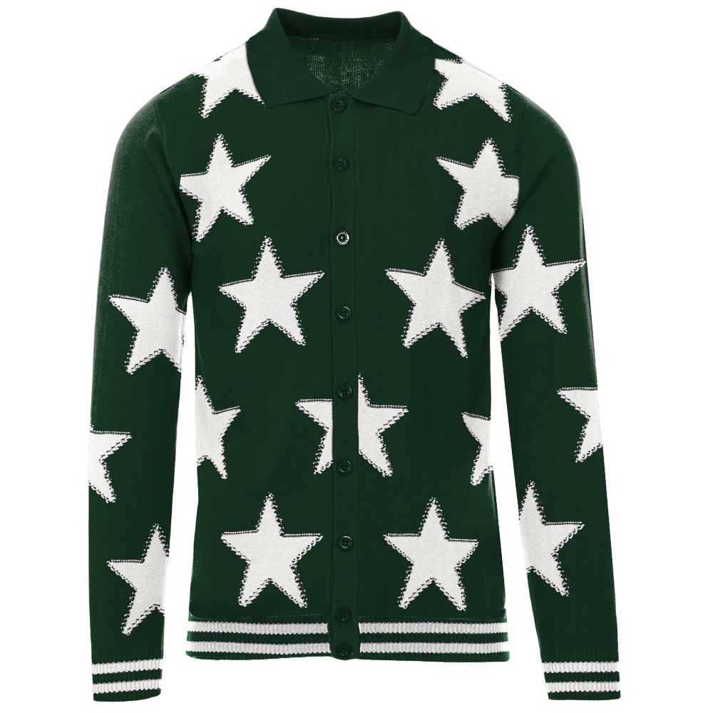 Men's Dark green  Star vintage knit cardigan sweater