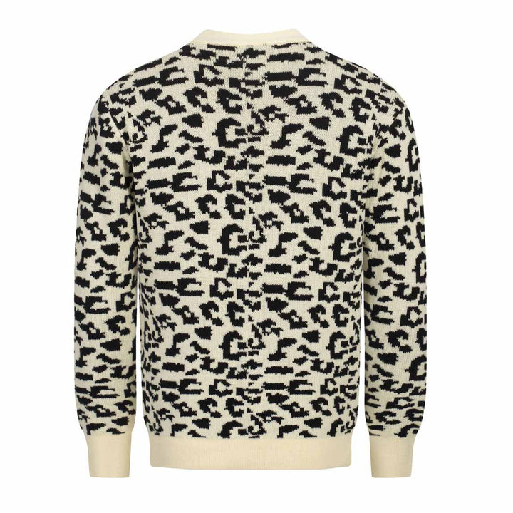 Men's vintage leopard print jacquard cardigan sweater