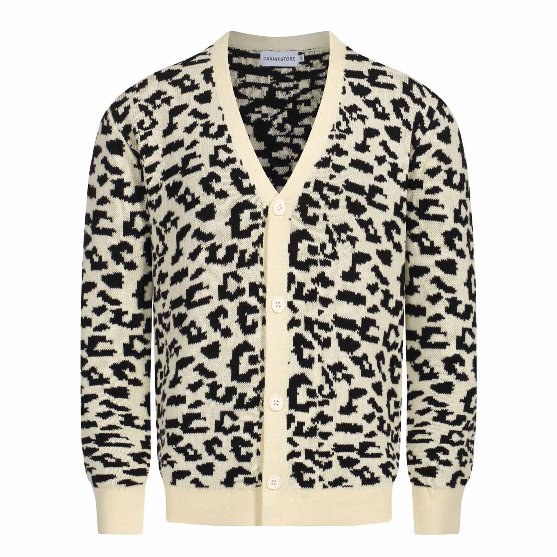 Men's vintage leopard print jacquard cardigan sweater