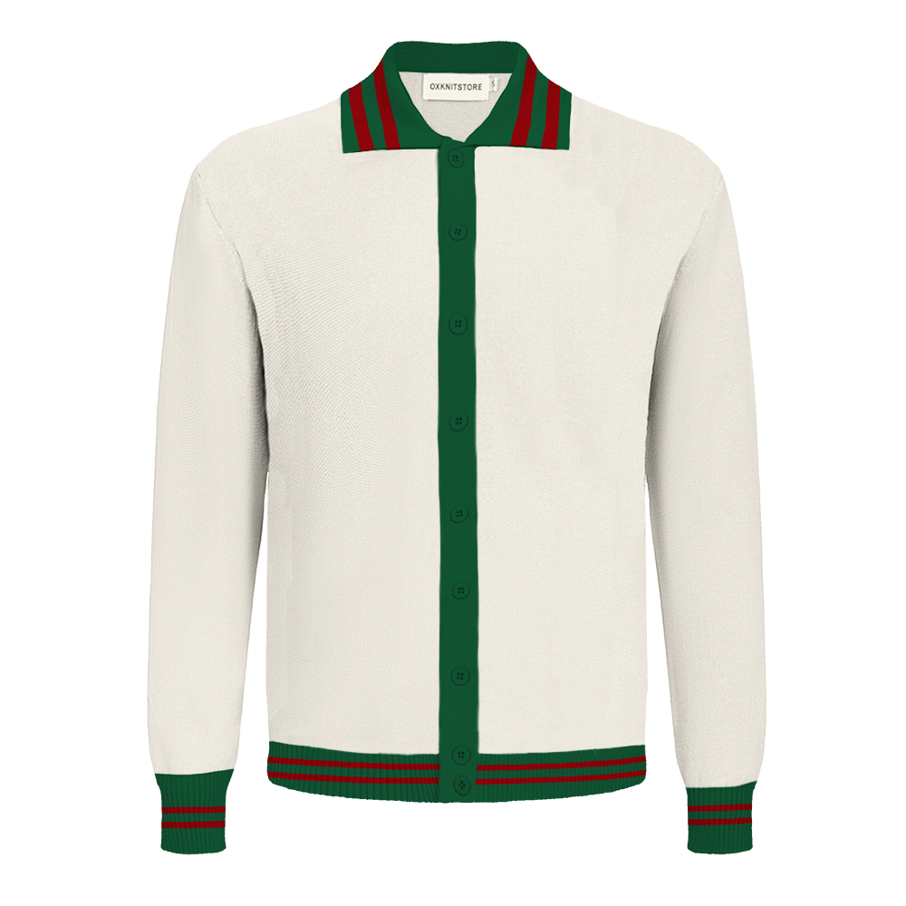 Men's white patchwork green polo