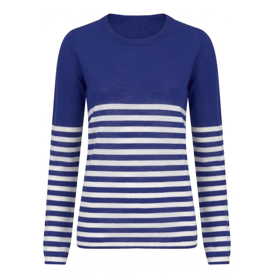 Women's blue retro striped fashion knit sweater