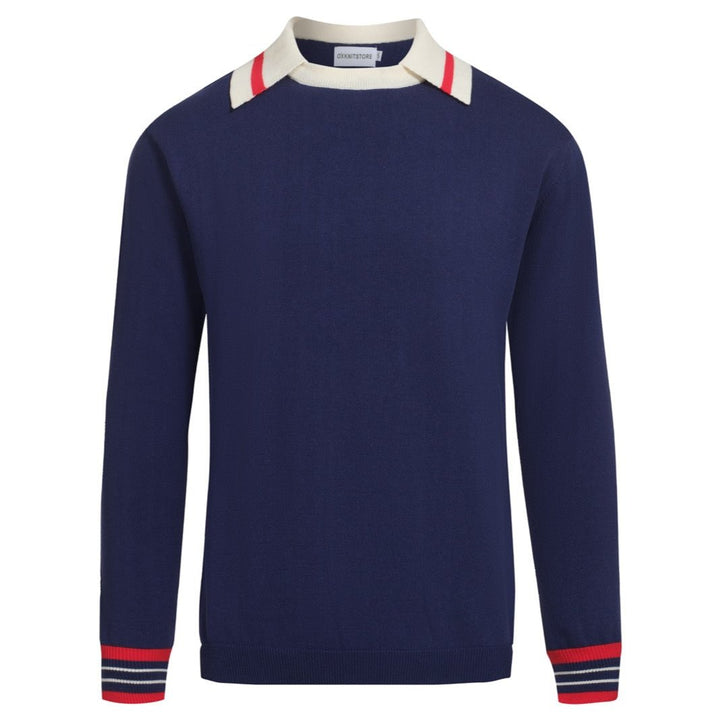 Men's dark blue vintage crew-neck polo shirt