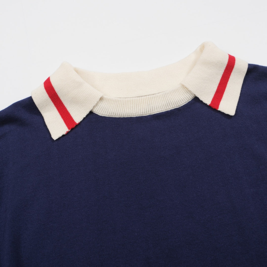 Men's dark blue vintage crew-neck polo shirt