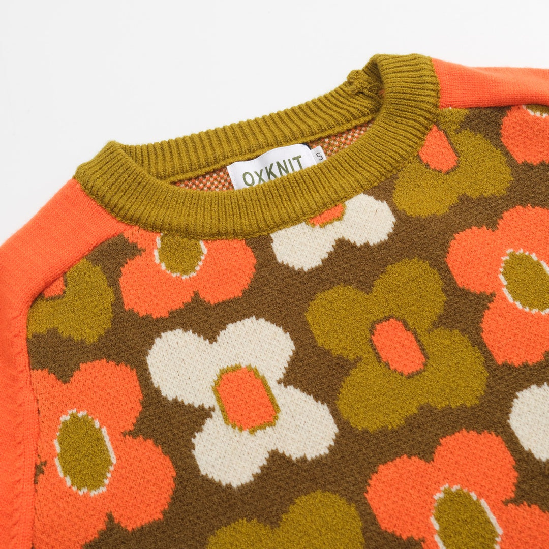 Women's orange vintage sunflower knitwear