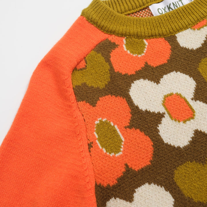 Women's orange vintage sunflower knitwear