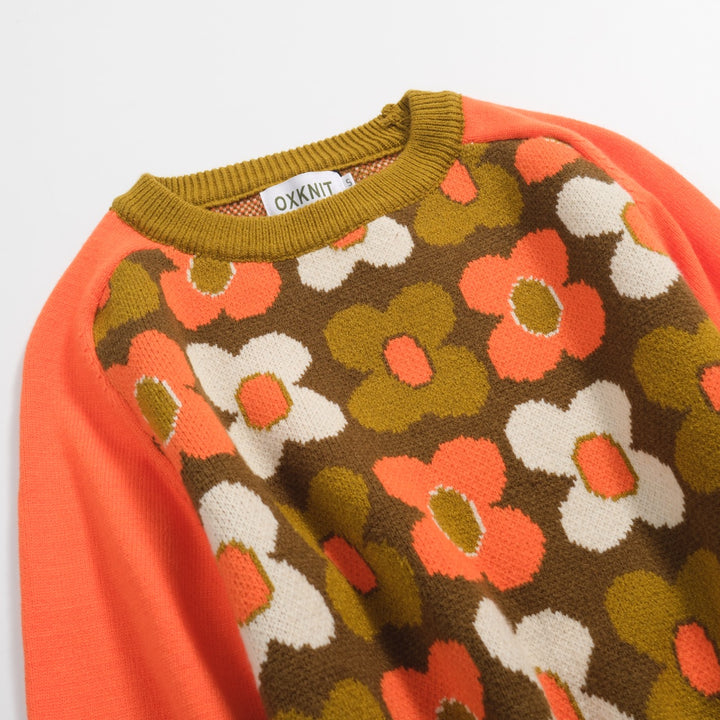 Women's orange vintage sunflower knitwear