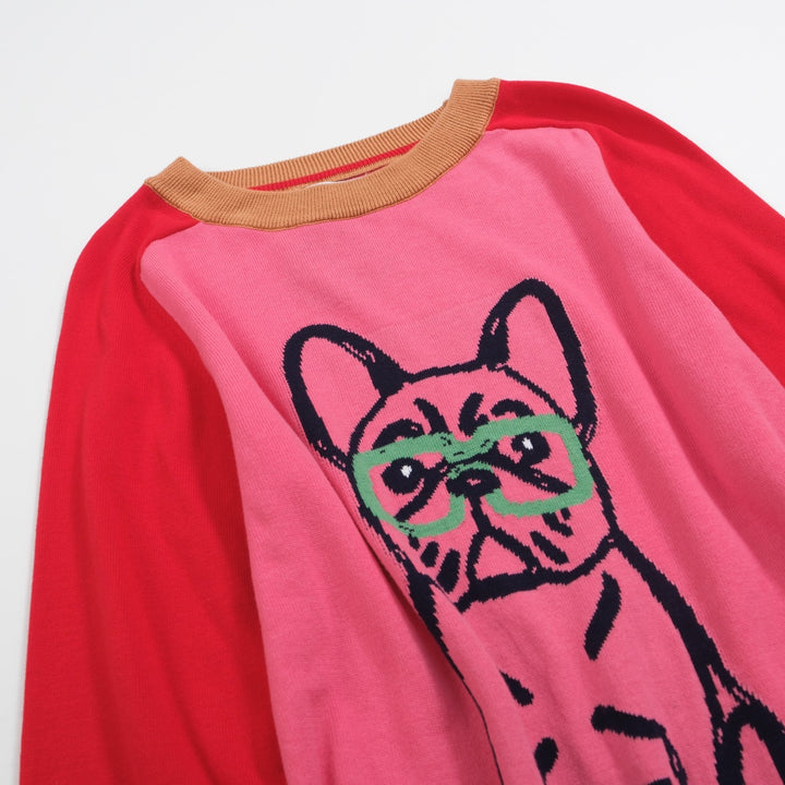 Vintage Women's red jacquard doggie Retro knitwear