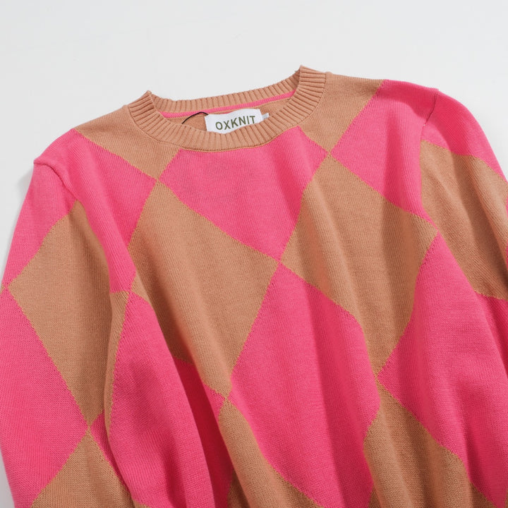 Women's pink diamond knit sweater