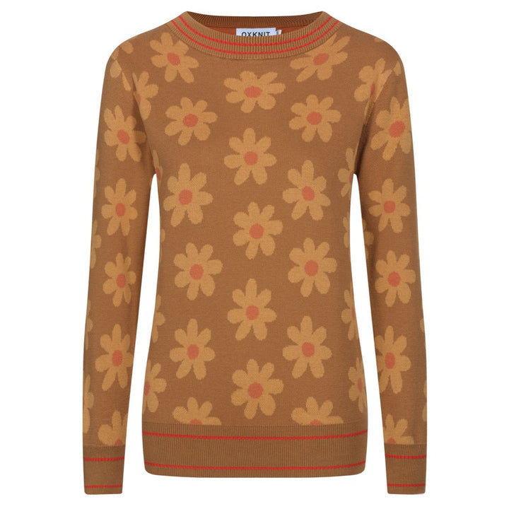 Women's brown floral knit sweater