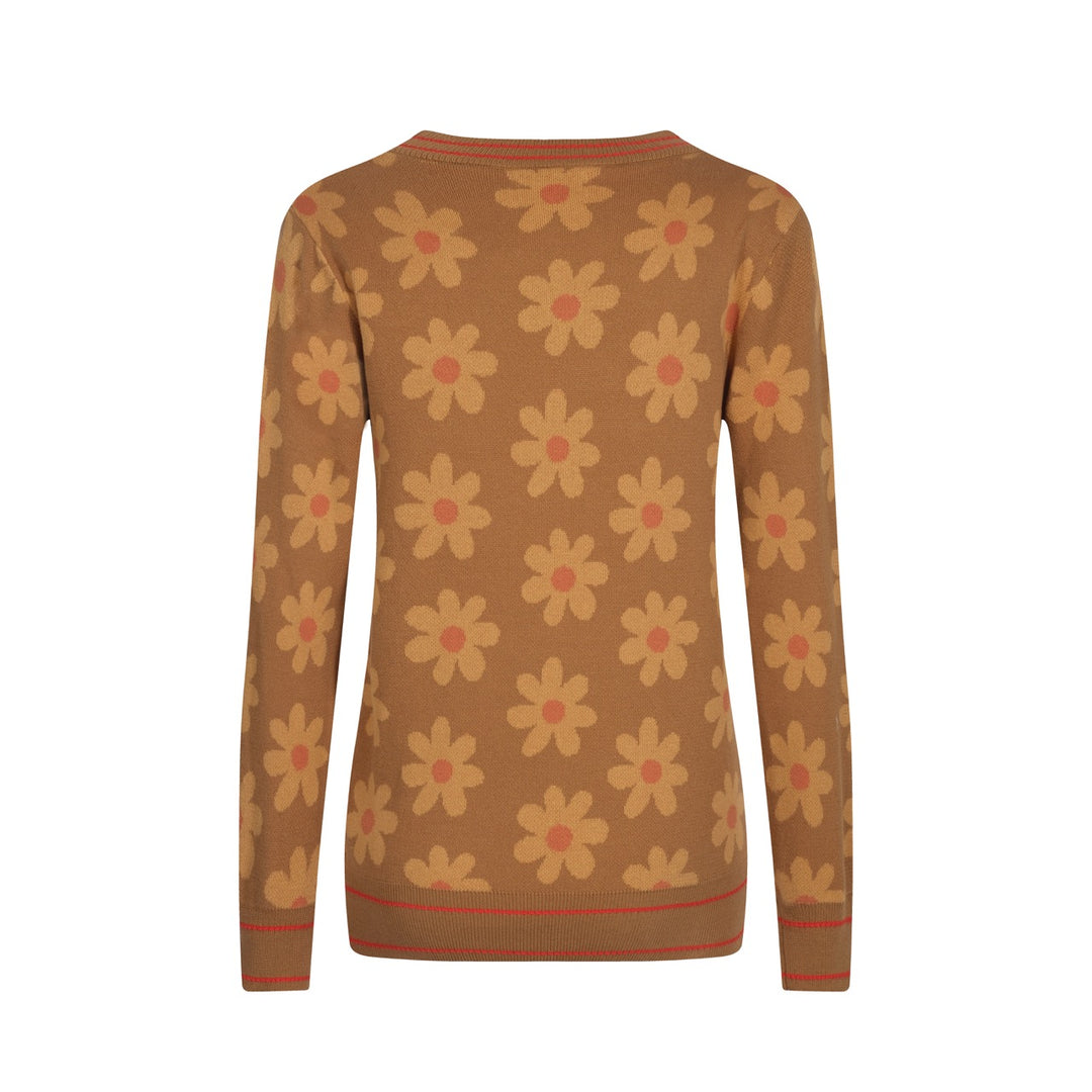 Women's brown floral knit sweater