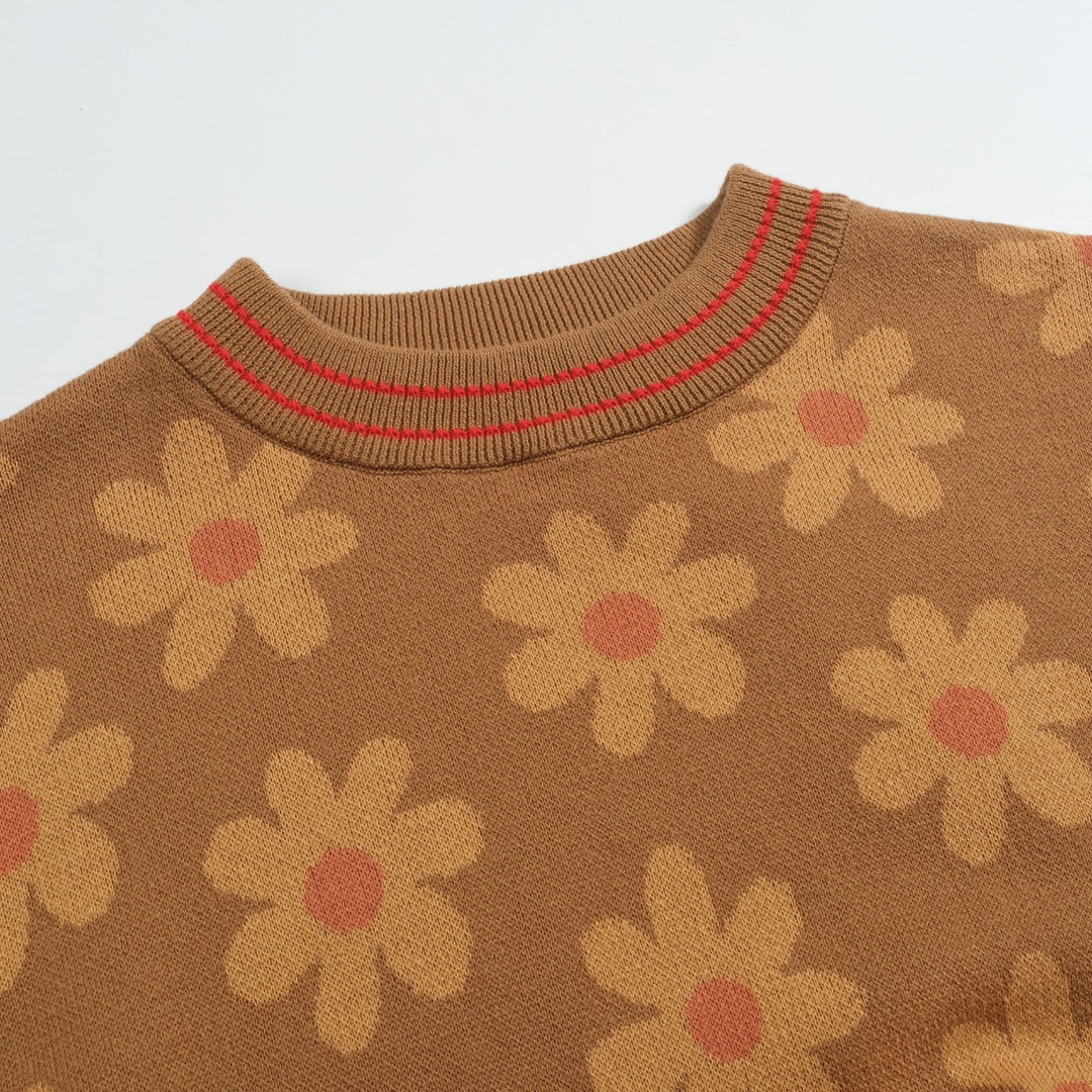 Women's brown floral knit sweater