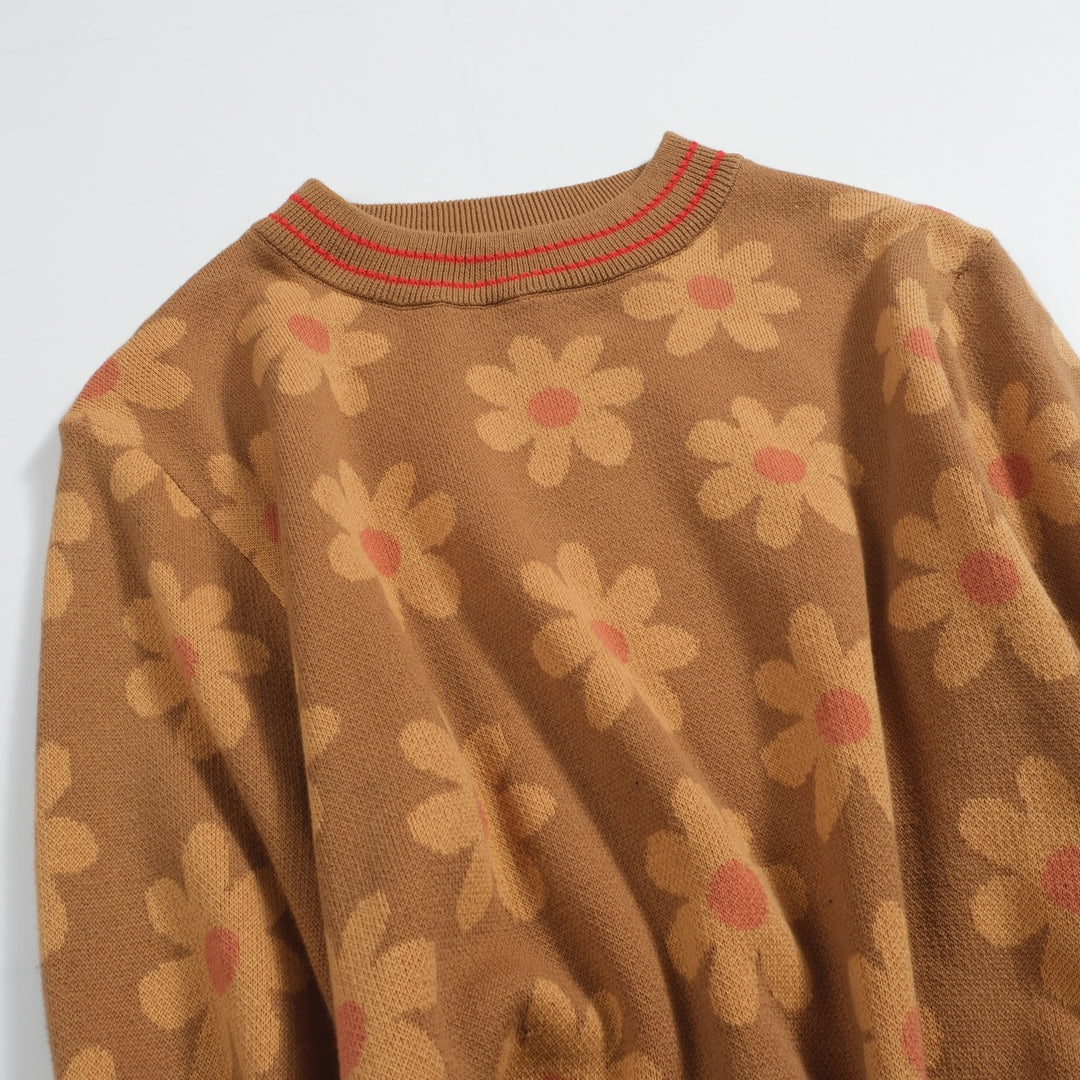 Women's brown floral knit sweater