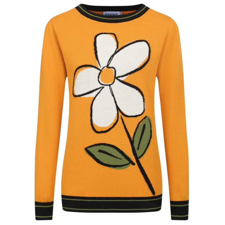 Women's yellow vintage floral knit sweater